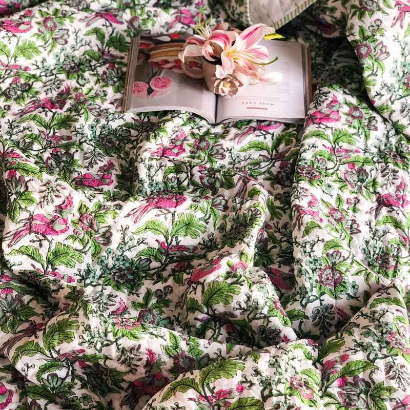 Floral Paradise Handmade Kantha Bedcover/Dohar-Quilt Set-House of Ekam