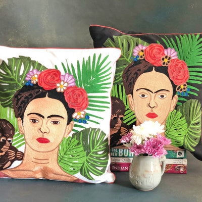 Frida Kahlo Hand Embroidered Cushion Cover-Cushion Covers-House of Ekam