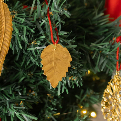 Gold Metal Beaten Leaf Christmas Ornament Set Of 2-Ornaments-House of Ekam