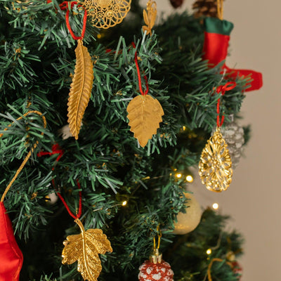 Gold Metal Flower Drop Christmas Ornament Set Of 2-Ornaments-House of Ekam