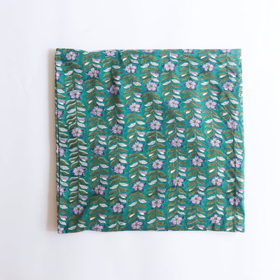 Green Blockprint String Flowers Print Cushion Cover-Cushion Covers-House of Ekam