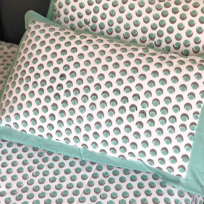 Green & Grey Bindi Blockprinted Double Bed Bedsheet-Bedsheets-House of Ekam
