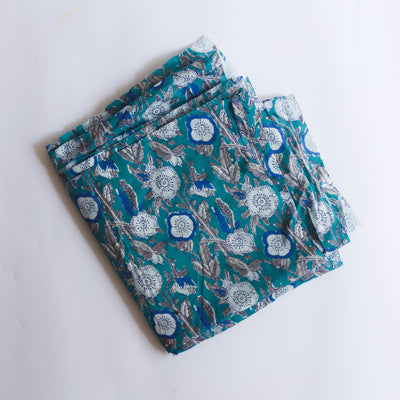 Green Multicolor Blockprint Cotton Fabric (min. 2m)-fabric-House of Ekam