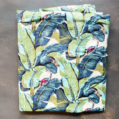 Green Palm Leaves Tropical Screenprint Cotton Fabric (min. 2m)-fabric-House of Ekam