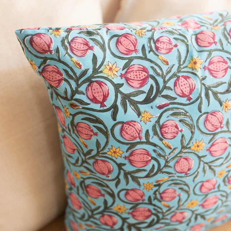 Green & Pink Pomegranate Print Cushion Cover-Cushion Covers-House of Ekam