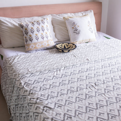 Grey Ikat Reversible Double Bed Dohar-Quilt set-House of Ekam