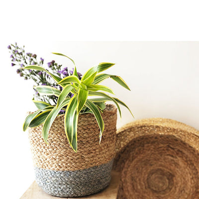 Grey Jute Planter Cum Storage Basket (S,M,L)-Jute Planters Cum Storage Baskets-House of Ekam