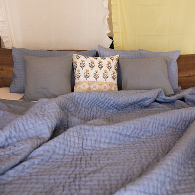 Grey Solid Kantha Stitch Bedcover/Quilt Set-Quilt Set-House of Ekam
