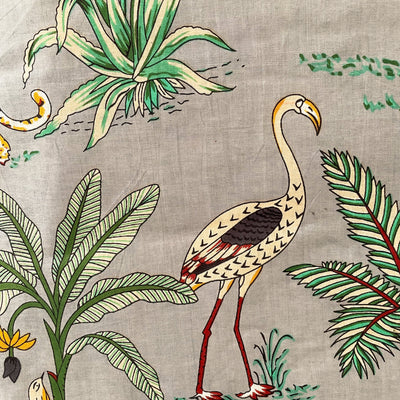 Grey Tropical Safari Hand Screenprinted Cotton Fabric (min. 2m)-fabric-House of Ekam