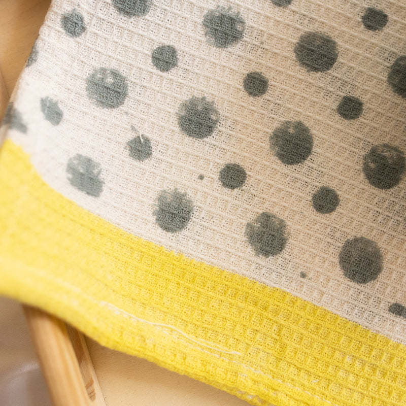 Grey & Yellow Blockprinted Polka Tea Towel-Tea Towels-House of Ekam