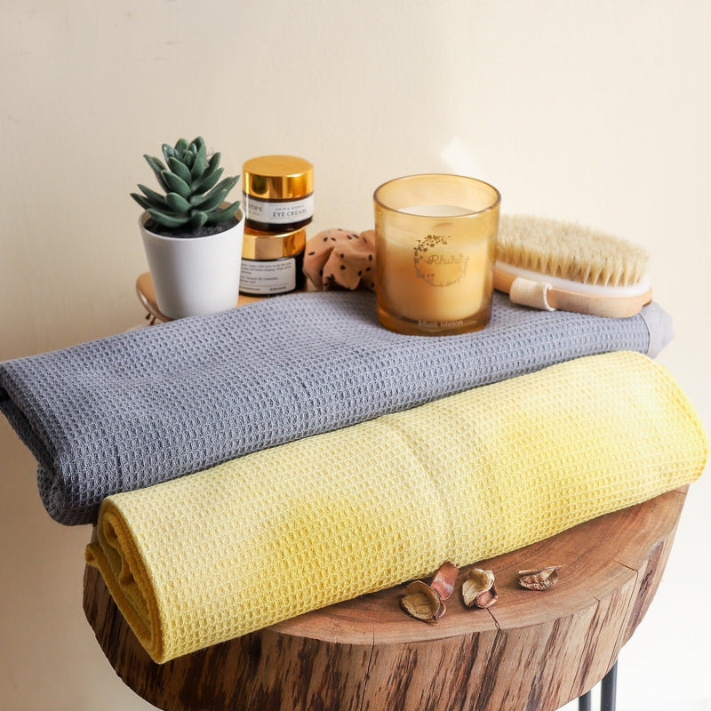 Grey and Yellow Ombre Bath Towel Combo set of 2-bath towels-House of Ekam