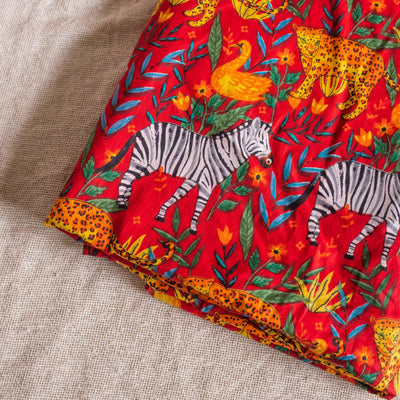 Harmony in Synchorny Red Zebra Hand Screenprinted Cotton Fabric (min. 2m)-fabric-House of Ekam