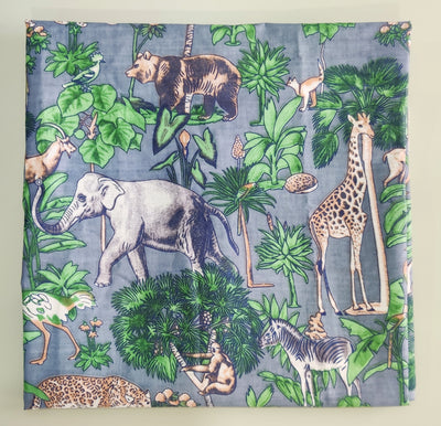 Grey Jungle Safari Hand Screenprinted Cotton Fabric-fabric-House of Ekam