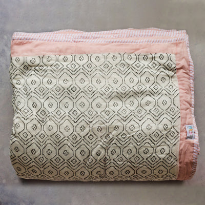 Ikat Embroidered Double Bed Jaipuri Reversible Quilt Set-Quilt Set-House of Ekam