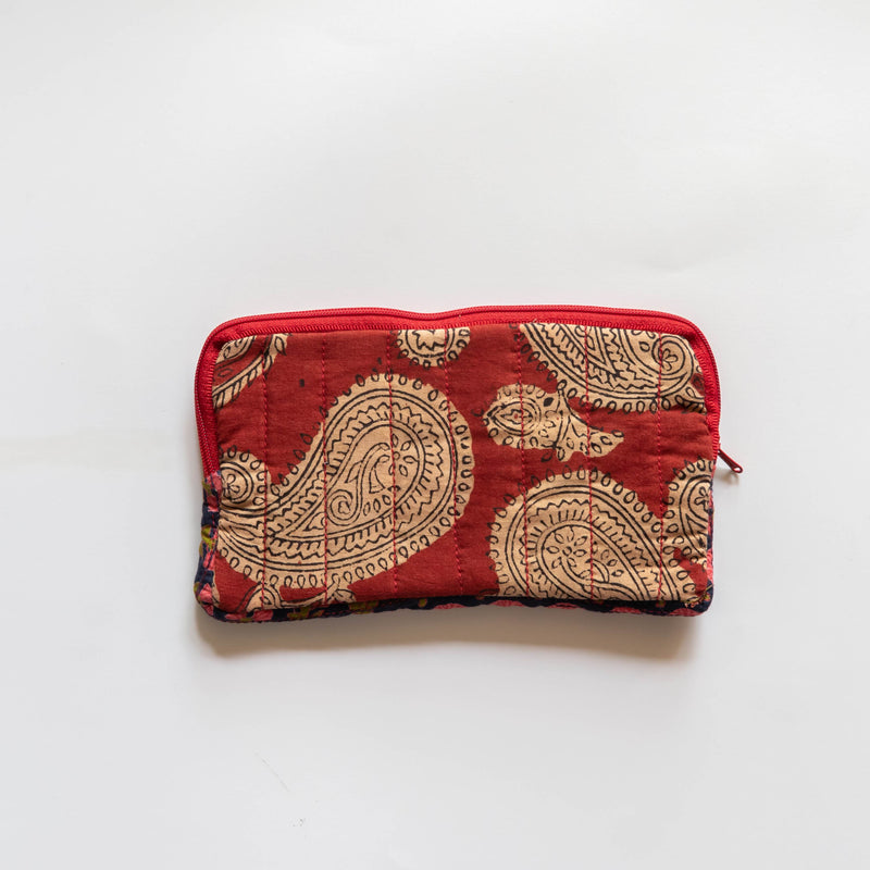Indian Red Paisley Blockprinted Wallets-Wallets-House of Ekam