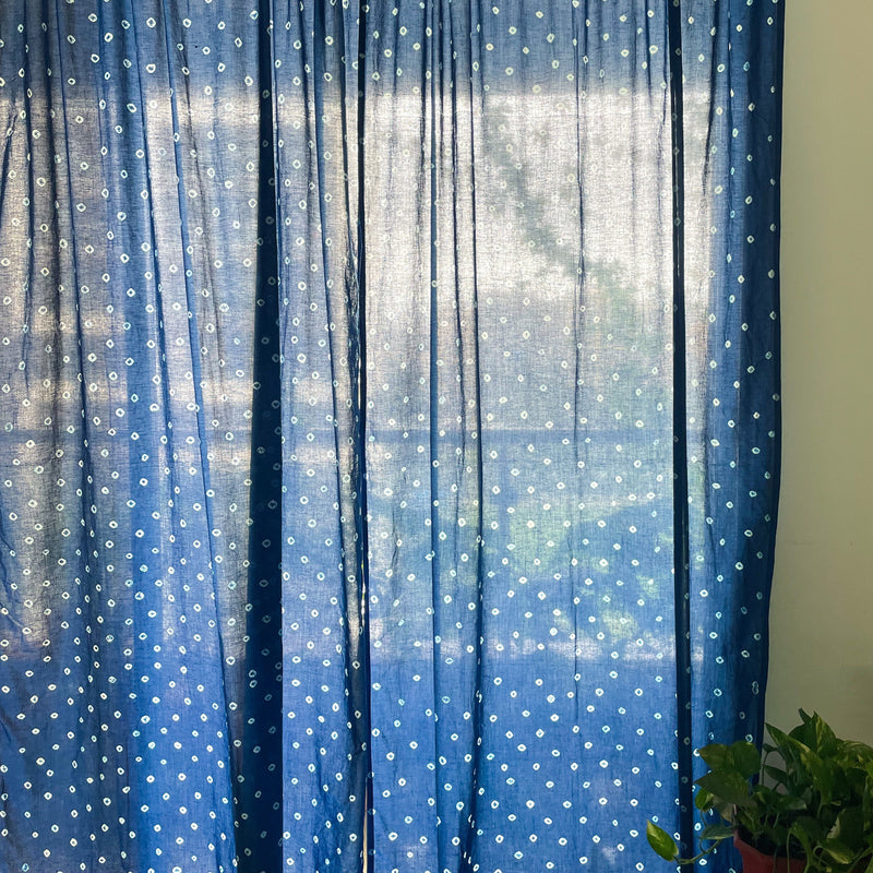 Indigo Bandhani Curtains-Curtains-House of Ekam