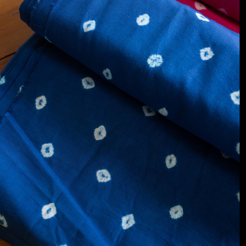 Indigo Bandhani Tie Dye Cotton Fabric (min. 2m)-fabric-House of Ekam