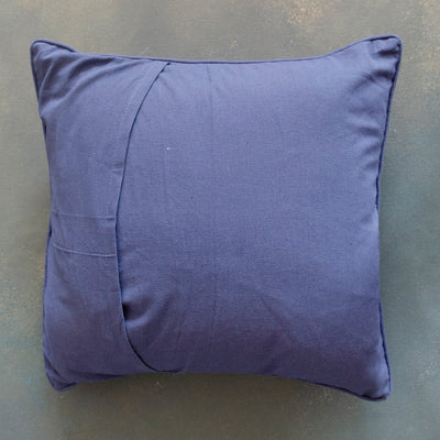 Indigo Blue Handloom Mashru Silk Cushion Cover-Cushion Covers-House of Ekam