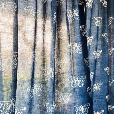 Indigo Butterfly Blockprint Semi Sheer Curtain-Curtains-House of Ekam