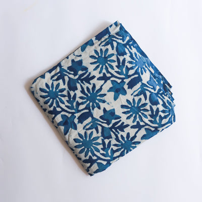 Indigo Dabu Floral Jaal Blockprint Cotton Fabric (min. 2m)-fabric-House of Ekam