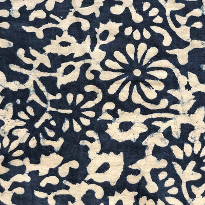 Indigo Dabu Floral Jaal Print Fabric-fabric-House of Ekam