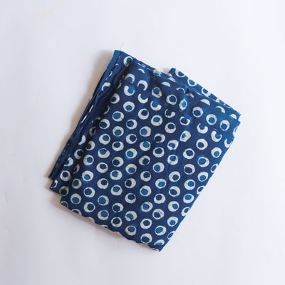 Indigo Dabu Polka Jaal Blockprint Cotton Fabric (min. 2m)-fabric-House of Ekam