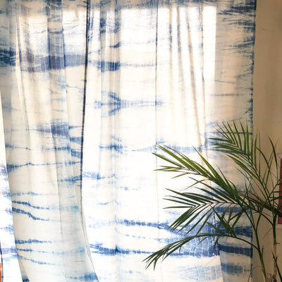 Indigo Hand Tie Dye Sheer Curtains-Curtains-House of Ekam