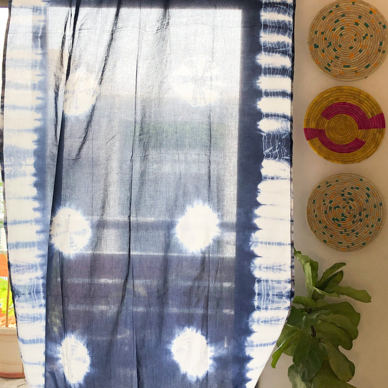 Indigo Marigold Tie Dye Semi Sheer Curtain-Curtains-House of Ekam