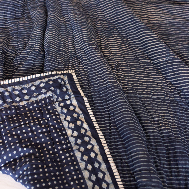 Indigo Patchwork Kantha Stitch Quilt Set-Quilt Set-House of Ekam