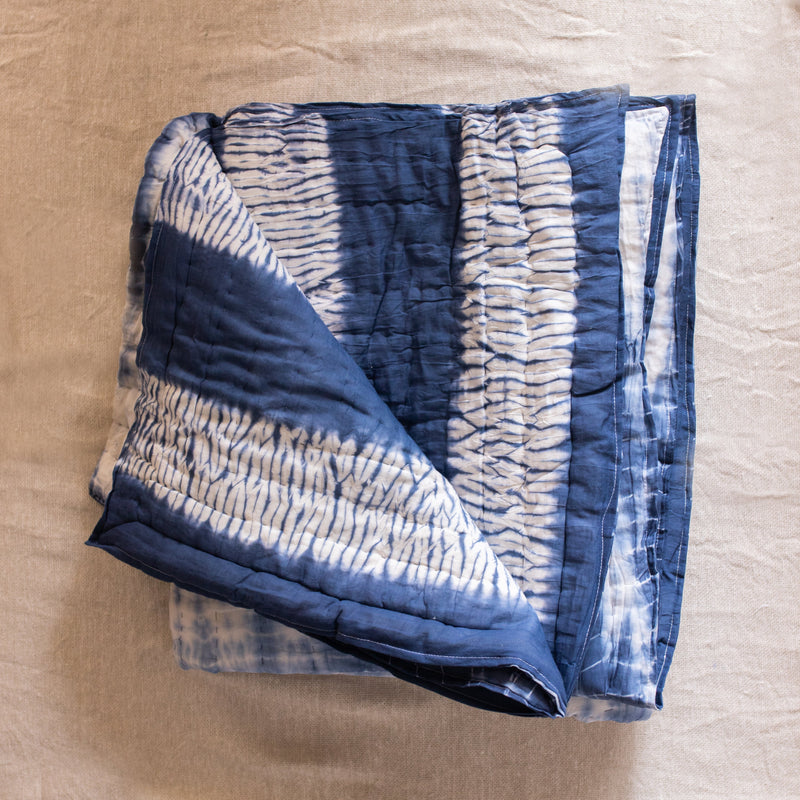 Indigo Shibori Reversible Quilt Set-Quilt Set-House of Ekam