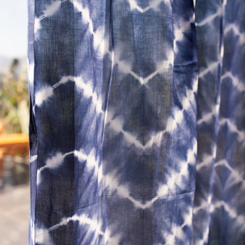 Indigo Shibori Zig Zag Handmade Tie Dye Semi Sheer Curtains-Curtains-House of Ekam