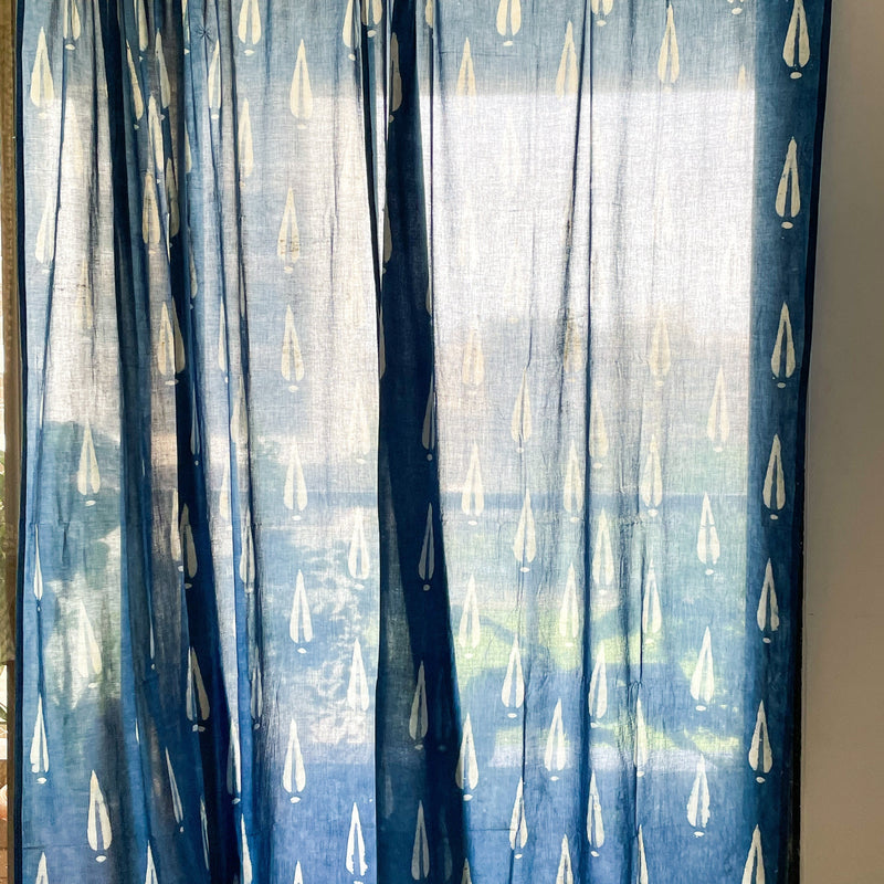 Indigo Tilak Print Semi Sheer Curtain-Curtains-House of Ekam