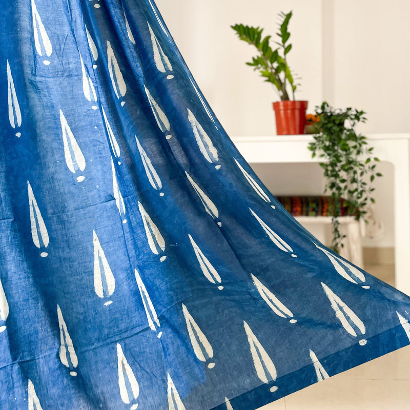 Indigo Tilak Print Semi Sheer Curtain-Curtains-House of Ekam