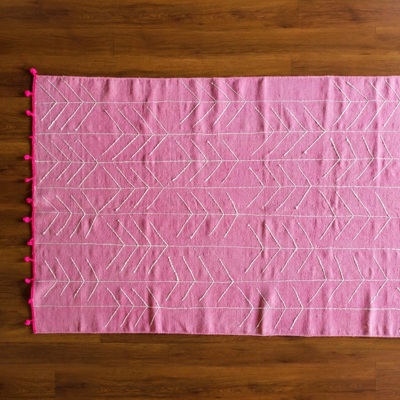 Indulge in Pink Embroidered Cotton Rug-Rug-House of Ekam