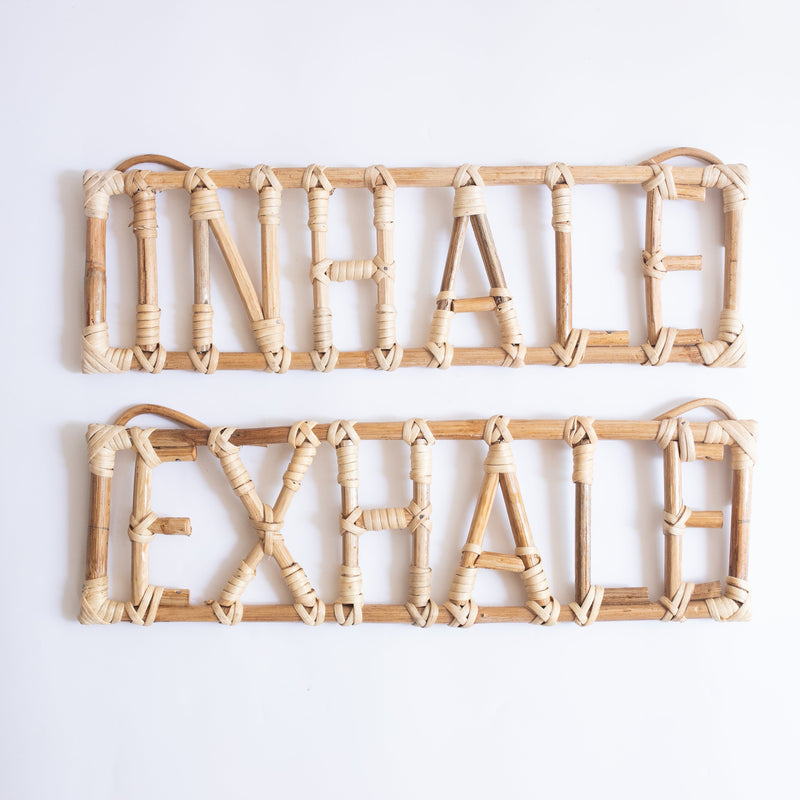 Inhale Exhale Rattan Wall Art Quote-Quotes-House of Ekam