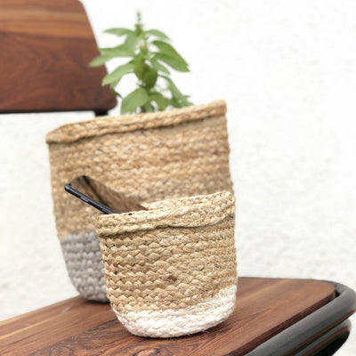 Ivory White Jute Planter Cum Storage Basket (S,M,L)-Jute Planters Cum Storage Baskets-House of Ekam