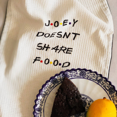 Joey Doesn't Share Food Embroidered Cotton Tea Towel-Tea Towels-House of Ekam