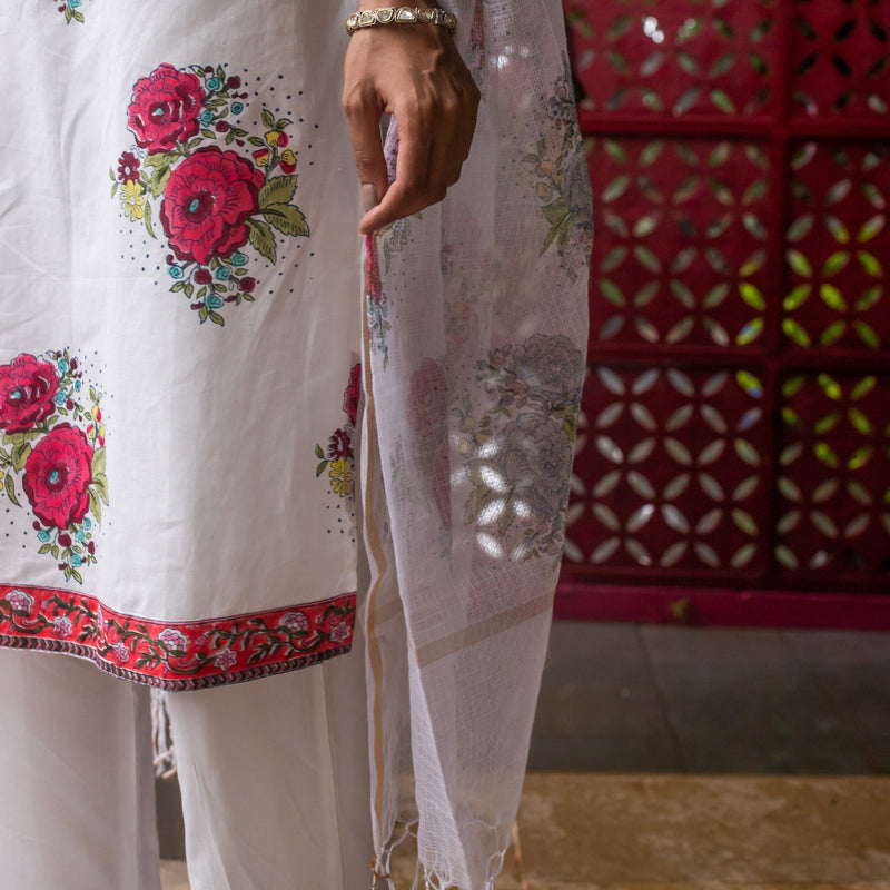 Kentish Rose Blockprint Cotton Suit With Dupatta-Suit-House of Ekam