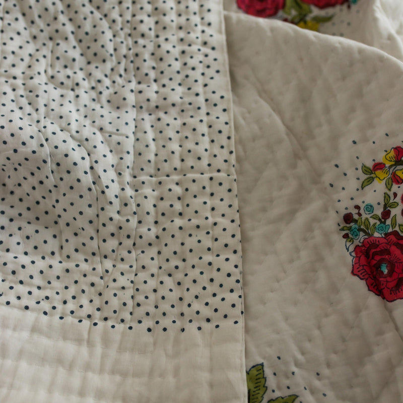 Kentish Rose Blockprint Pique Queen Quilt Set-Quilt Set-House of Ekam