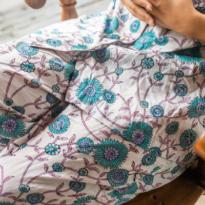 Lavender Bouquet Blockprinted Loungewear Pyjama Set-loungewear-House of Ekam