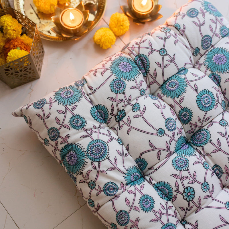 Lavender Bouquet Seat Cushion cum Pooja Mat-Pooja Mat-House of Ekam