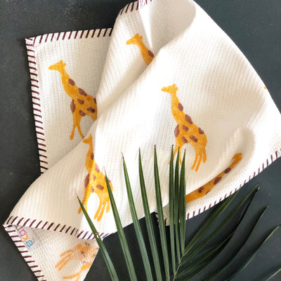 Masai Giraffe Blockprint Bath/Hand/Face Waffle Towel-bath towels-House of Ekam