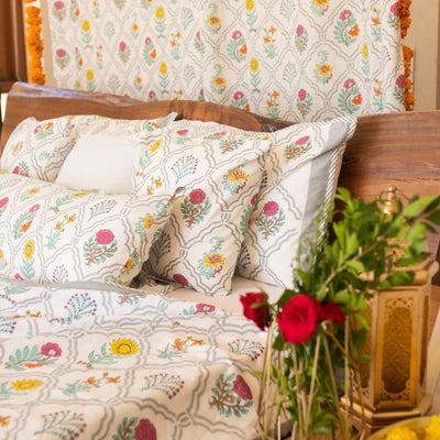Mihrab Multicolor Buti Double Bed Dohar-Quilt Set-House of Ekam