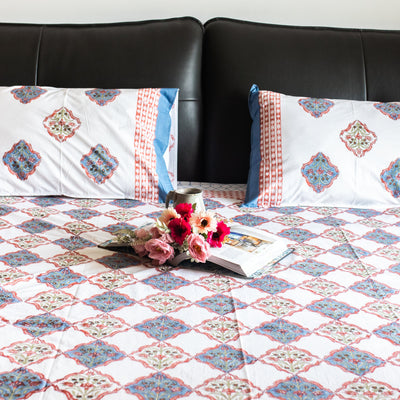 Mughal Floral Jaal Double Bed Bedsheet-Bedsheets-House of Ekam
