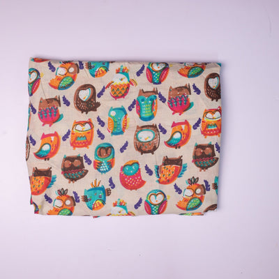 Multicolor Owls Hand Screenprinted Cotton Fabric-fabric-House of Ekam