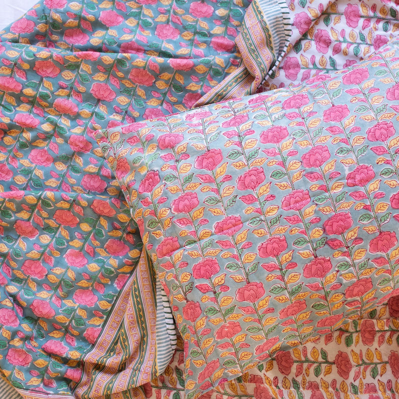 Multicolor Spring Floral Double Bed Dohar-Quilt Set-House of Ekam