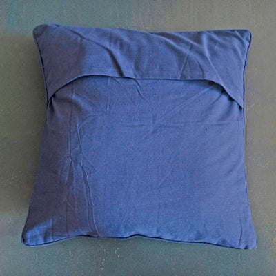 Navy Dark Blue Handloom Mashru Silk Cushion Cover-Cushion Covers-House of Ekam