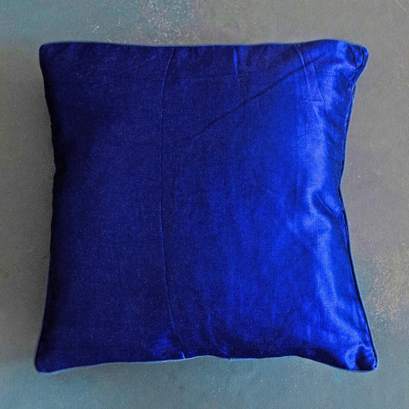 Navy Dark Blue Handloom Mashru Silk Cushion Cover-Cushion Covers-House of Ekam