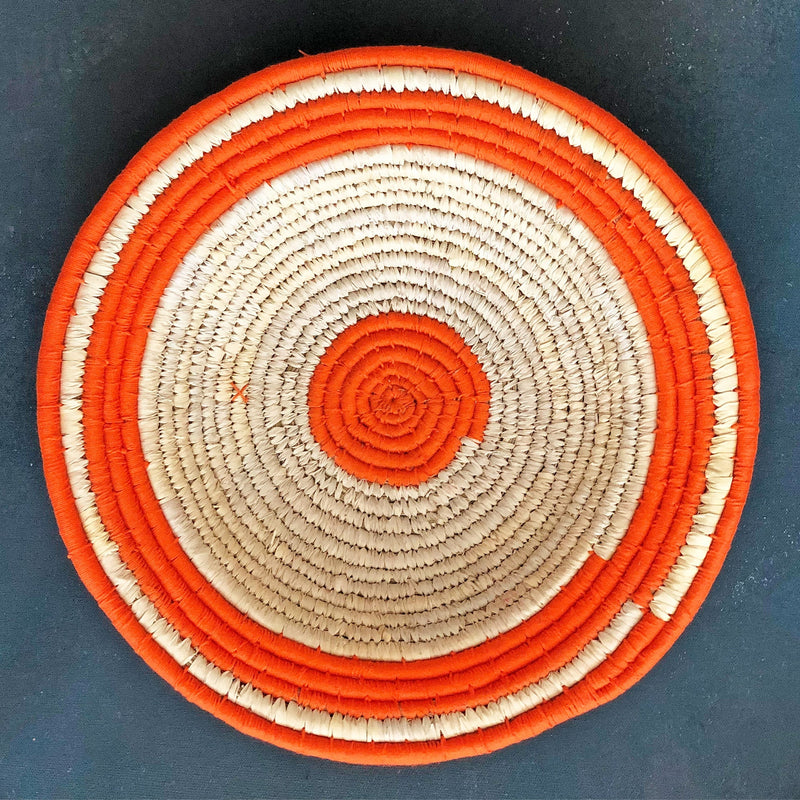 Orange Coiled Circular Handwoven Sabai Grass Basket-Sabai-House of Ekam