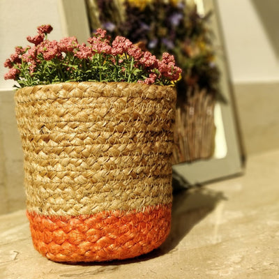 Orange Jute Planter Cum Storage Basket (S,M,L)-Planter-House of Ekam